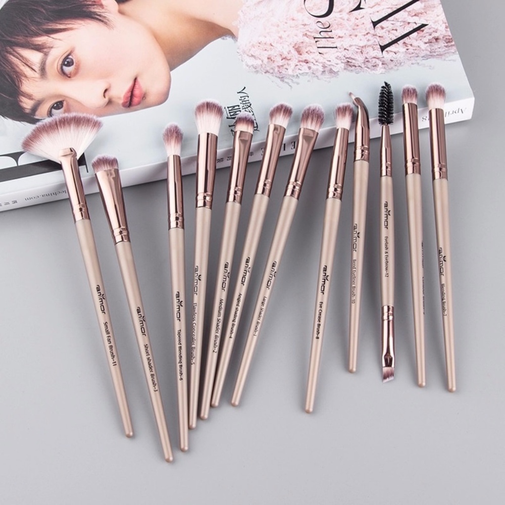 12 Piece Rose Gold Eyeshadow Makeup Brush Set
